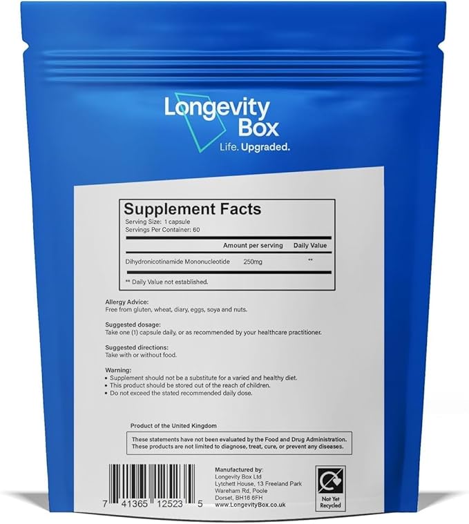 NMNH NMN Alternativen 250mg - 5X More Potent Dihydronicotinamide Mononucleotide NAD+ Booster for Peak Cellular Energy, DNA Repair & Healthy Aging - 60 Advanced Capsules