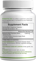 DEAL SUPPLEMENT Berberine Max Supplement with Turmeric, 5000 mg** Per Serving, 240 Vegetarian Capsules | Berberine HCl with Turmeric Root Extract | Non-GMO