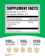 BulkSupplements.com Grape Seed Extract Powder - Antioxidant Supplement, Herbal Supplement - Vegan & Gluten Free, 200mg per Serving, 250g (8.8 oz) (Pack of 1)