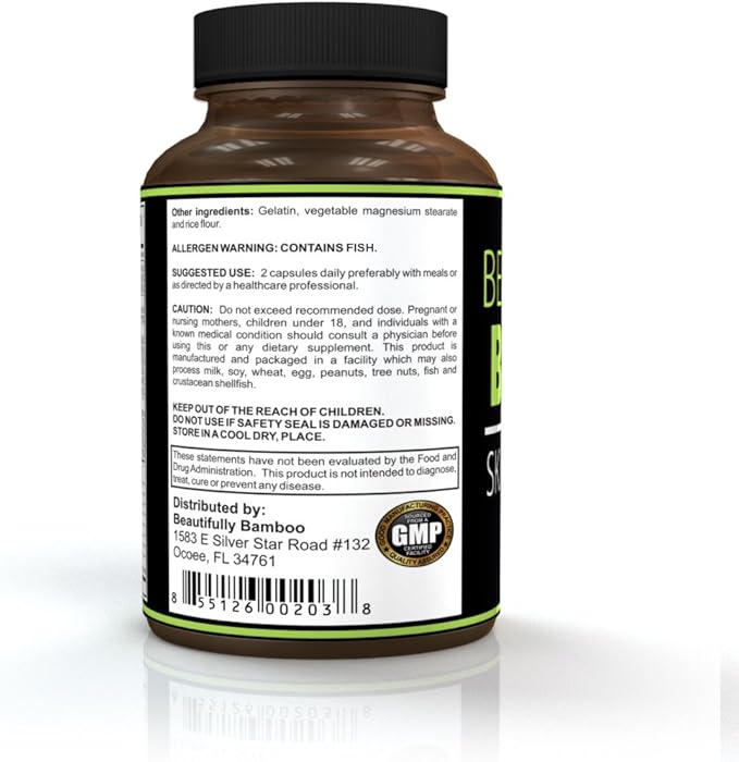 Beautifully Bamboo Ultra Vitamin for Skin, Hair, and Nail Growth. Enriched with Biotin, Bamboo Silica, Amino Acids and more (60 capsules)