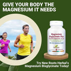 New Roots Herbal Magnesium Bisglycinate Plus, 120 Veggie Capsules 60-Day Supply - 150mg Elemental Magnesium, Supports Active Living, Non-GMO, Gluten-Free, Gentle on Digestion with Superior Absorption