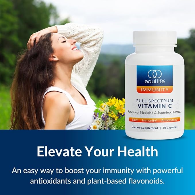 Equilife Full Spectrum Vitamin C Supplement with Quercetin, Hibiscus, and Rutin, Plant Based Antioxidant Formula, Gluten Free, Soy and Dairy Free, Non GMO, Easy to Use, 60 Capsules
