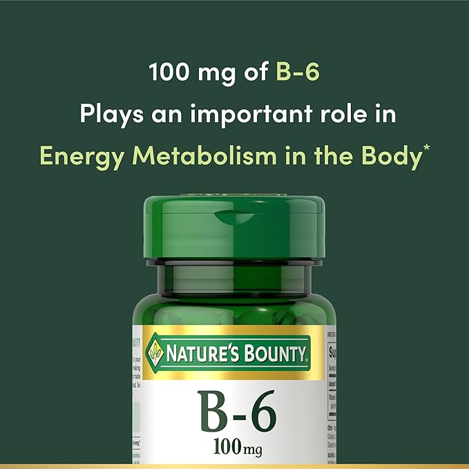 Nature's Bounty Vitamin B6 100mg Tablets - Supports Energy Metabolism & Nervous System Health, 100 Ct