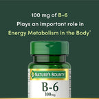 Nature's Bounty Vitamin B6 100mg Tablets - Supports Energy Metabolism & Nervous System Health, 100 Ct