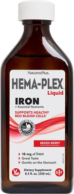 NaturesPlus Hema-Plex Liquid Iron, Mixed Berry - 8.5 oz - Iron & Essential Nutrients - Vegan, Gluten Free - 25 Servings