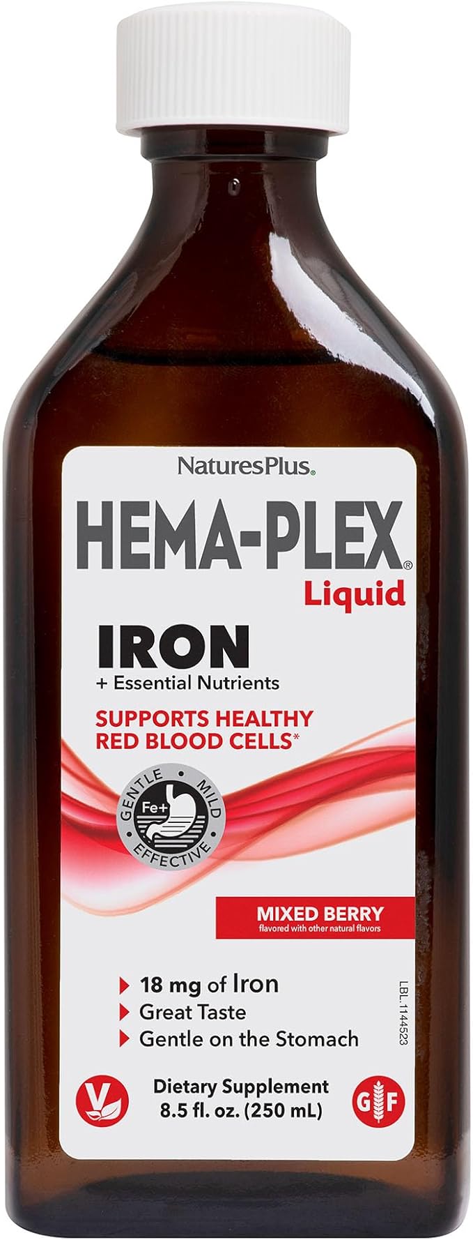 NaturesPlus Hema-Plex Liquid Iron, Mixed Berry - 8.5 oz - Iron & Essential Nutrients - Vegan, Gluten Free - 25 Servings