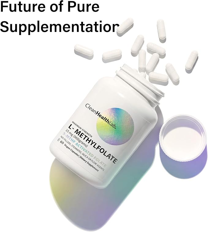 CleanHealthLab L-Methylfolate 15mg, 5-MTHF Active Folate - Maximum Potency Methylated Vitamin B9 Supplement - Support for Brain Health, Energy, Nerves, and Methylation with No Fillers (60 Count)