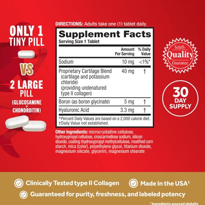 Move Free Ultra 3X Triple Action Type II Collagen and Boron Joint Support Supplement, Supports Cartilage & Bones in 1 Tiny Pill Per Day, 30 Tablets/30 Servings (3 Pack)
