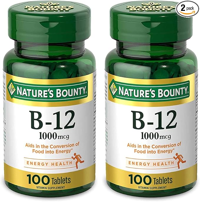 Nature's Bounty Natural Vitamin B12, 1000mcg, 100 Tablets (Pack of 2)