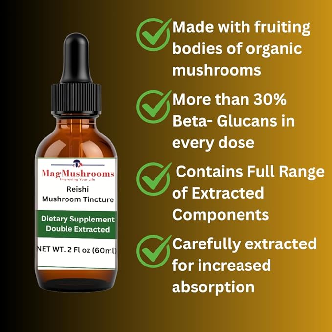 Reishi Tincture, Daily Supplement, Double Extracted for High Potency, 2 Fl oz, 60 doses