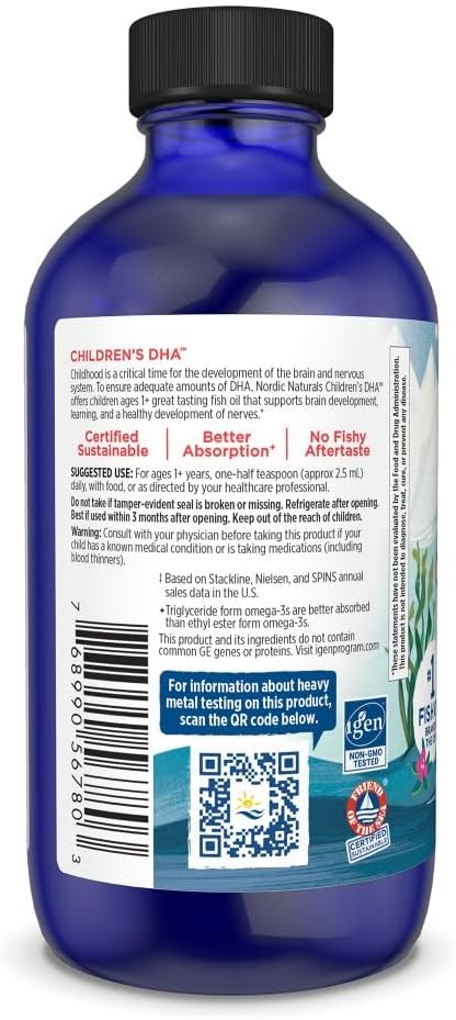 Nordic Naturals Children’s DHA, Strawberry - 4 oz for Kids- 530 mg Omega-3 with EPA & DHA - Brain Development & Function - Non-GMO - 48 Servings