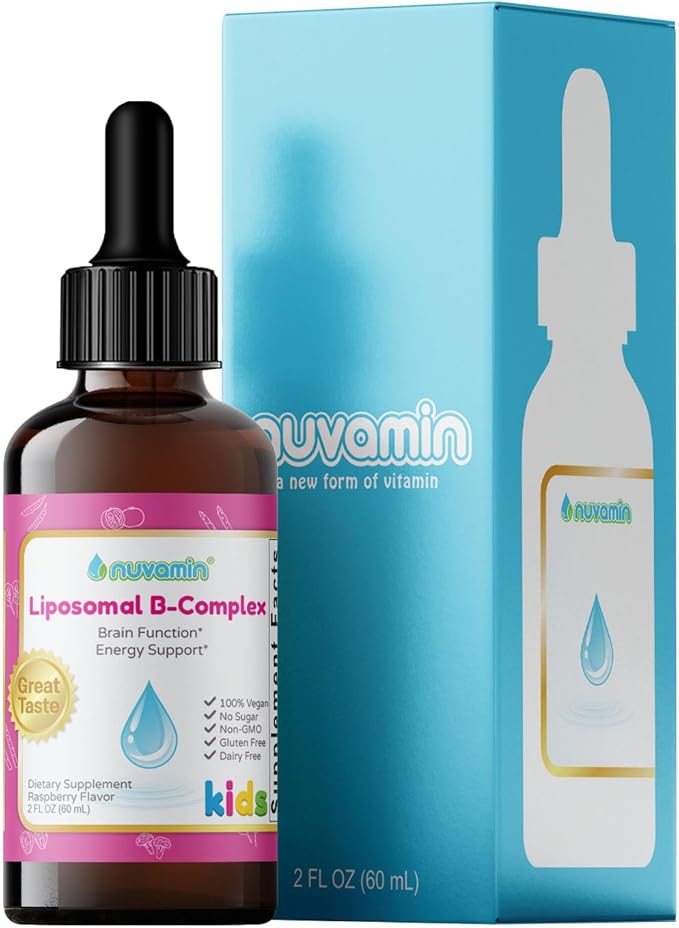 Nuvamin – Liquid Liposomal B-Complex Drops for Kids Baby Toddlers & Adults, 2Fl.Oz (60ml), 120 Daily Serving. B1, B2, B3, B5, B6, B7, B9, B12. Great Taste - Natural - High Absorption, Raspberry Flavor
