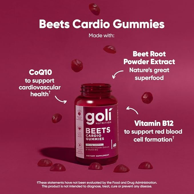 Goli Nutritional Supplement, Beets Cardio Gummy - 300 Count(5 Pack of 60) - 100mg CoQ10 & Beet Root Extract - Gluten-Free, Vegan, Non-GMO, and Gelatin-Free. Nature's Great Superfood.