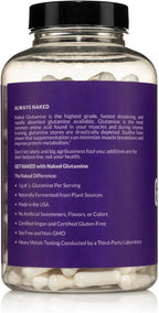 NAKED L-Glutamine Muscle Recovery Capsules, 1000mg, 240 Count, Made in The USA, Non-GMO, Gluten and Soy Free