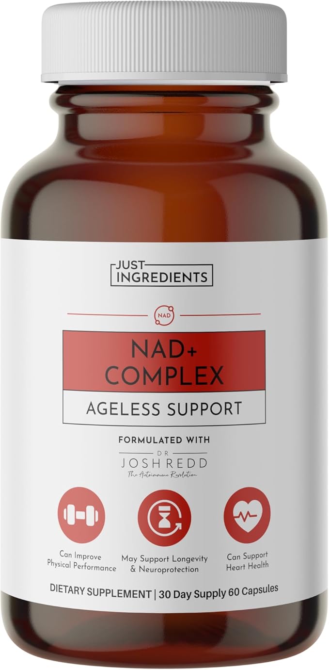 JUST INGREDIENTS NAD+ Supplement – 60 Capsules – Supports Cellular Energy, Healthy Aging, Mitochondrial Function & DNA Repair – with Nicotinamide Riboside, Resveratrol, Beet Root & NAD3® Complex