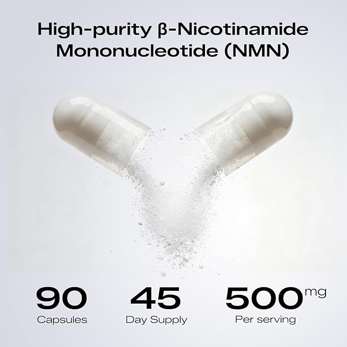 NMN Supplement 500mg - 99% Pure NMN Supplement Capsules for Increased NAD Levels & Healthy Aging - Third Party Tested Stabilized Capsules, cGMP Certified, 90 Liposomal NMN (45 Servings)