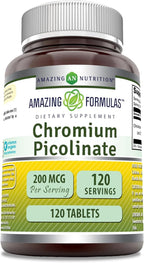 Amazing Formulas Chromium Picolinate Supplement | 200 Mcg Per Serving | Tablets | Non-GMO | Gluten Free | Made in USA (120 Count)