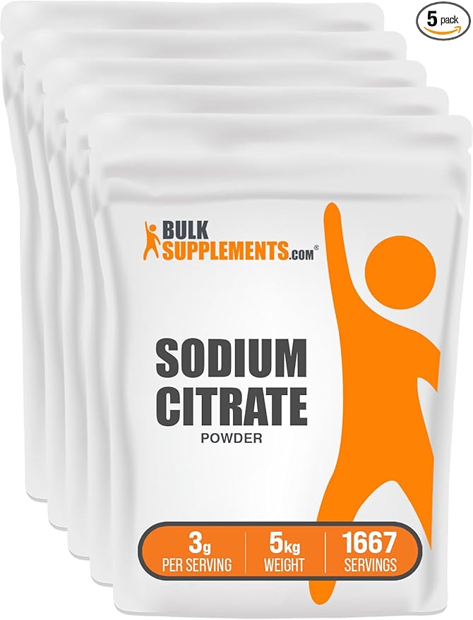 BulkSupplements.com Sodium Citrate Powder - Sodium Citrate Food Grade, Emulsifier, Flavor Enhancer - Gluten Free, 3g per Serving, 5kg (11 lbs) (Pack of 5)