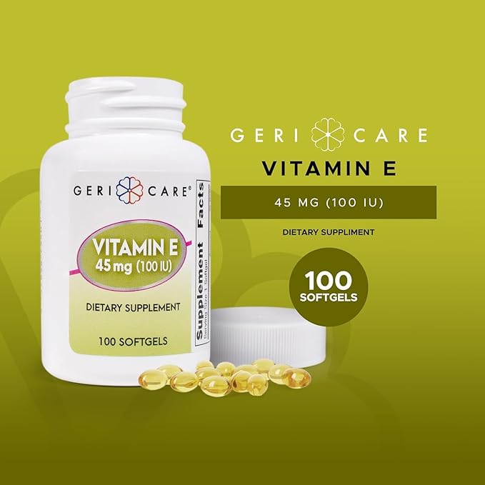 GeriCare High-Potency Vitamin E Softgels – 100 IU for Skin & Immune Support, 45mg | 100 Count | Organic Vitamin E for Women and Men, VitaminE Capsules (Pack of 2)