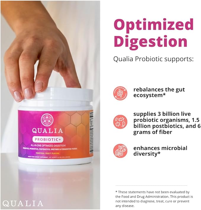 Qualia Probiotic - 28 Science-Backed Spore Probiotics, Prebiotics, and Postbiotics. Total Gut Support. Soothes Digestive discomfort. Ethically sourced. Promotes Akkermansia Growth. 1 Month Supply