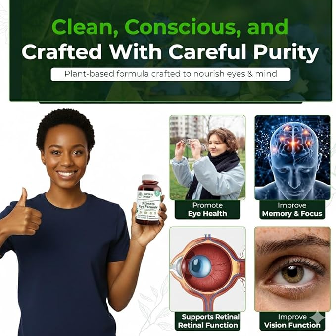 Natural Nutra Ultimate Eye Health Supplement - Bilberry & Blueberry Extract Blend for Day and Night Vision Support, Promotes Color Perception & Eye Clarity - Non-GMO, Gluten-Free, Vegan - 60 Capsules