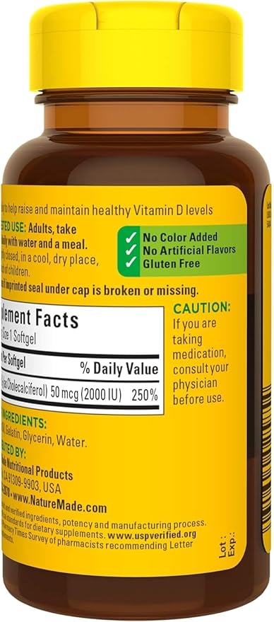 Nature Made Vitamin D3 2000 IU Liquid Softgels 90 ea (Pack of 3)