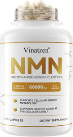 High Purity NMN 60000mg -Zero Smell Easy to Swallow Nicotinamide Mononucleotide Supplement for NAD+ Support - Cellular Energy&Vitality Boost - Made in USA -cGMP -120 Capsules 60-Days Supply