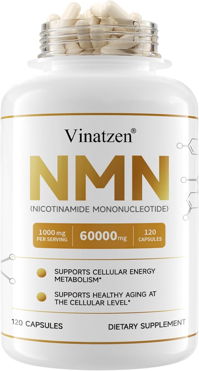 High Purity NMN 60000mg -Zero Smell Easy to Swallow Nicotinamide Mononucleotide Supplement for NAD+ Support - Cellular Energy&Vitality Boost - Made in USA -cGMP -120 Capsules 60-Days Supply
