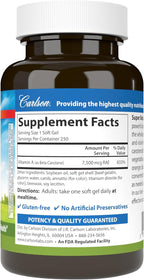 Carlson - Super Beta Carotene, 25000 IU (15 mg), Vitamin A as Beta Carotene, Bioavailable and Bioactive Form, Vision Health, Healthy Skin, 250 Softgels