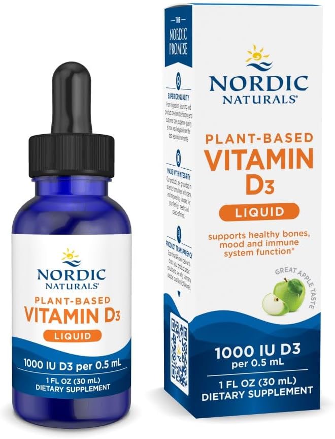 Nordic Naturals Plant-Based Vitamin D3 Liquid - 1 oz - 1000 IU Vitamin D3 - Healthy Bones, Mood & Immune System Function - Non-GMO, Vegan - 60 Servings