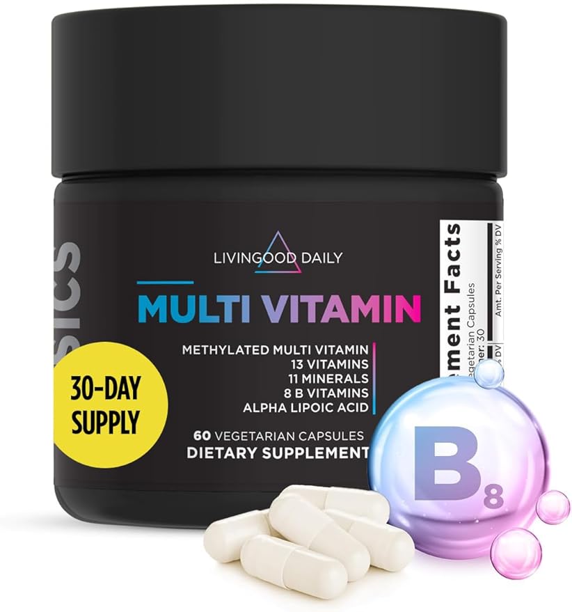 Livingood Daily Methylated Multivitamin for Women and Men, Multi Vitamin Supplement with Alpha Lipoic Acid, B Vitamins, Iron, Zinc and Selenium, Energy, Metabolism and Immune Support, 60 Capsules