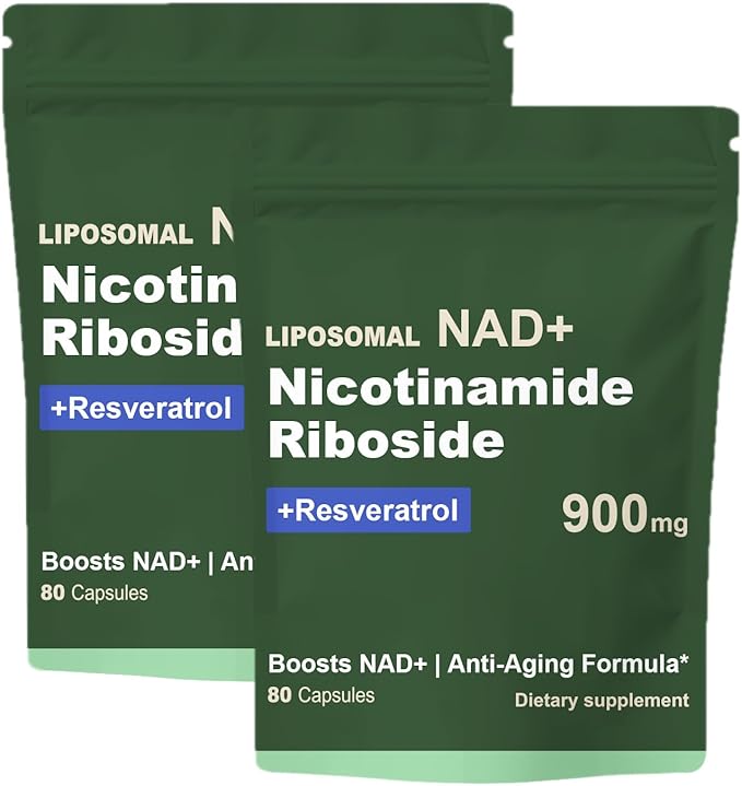 NAD Resveratrol Supplement with NAD Nicotinamide Riboside Resveratrol 900 MG, Boost NAD+ for Cellular Health, Anti-Aging, Energy, Focus - 80 Capsules(2Pcs)