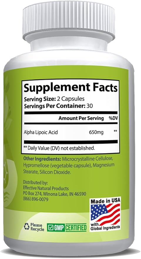 ENP Alpha Lipoic Acid (ALA), 650mg Per Serving, 30 Servings Per Bottle