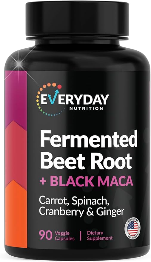 Organic Fermented Beet Root & Black Maca Capsules with Carrot, Spinach, Cranberry & Ginger | Superfood for Energy, Stamina & Wellness | 90 Veggie Capsules | Made in USA