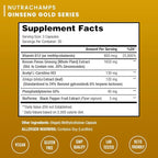 NutraChamps Korean Red Panax Ginseng Capsules | Extra Strength Ginsenosides for Energy, Focus, Performance, Vitality & Immune Support | Korean Red Ginseng Root Extract (90, Premium Gold)