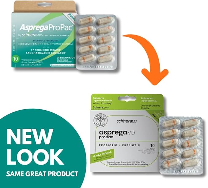 ScimeraMD® Asprega ProPac Probiotics and Prebiotics Supplement for Digestive Health and Immune System Support, 35 Billion CFUs, 10 CT