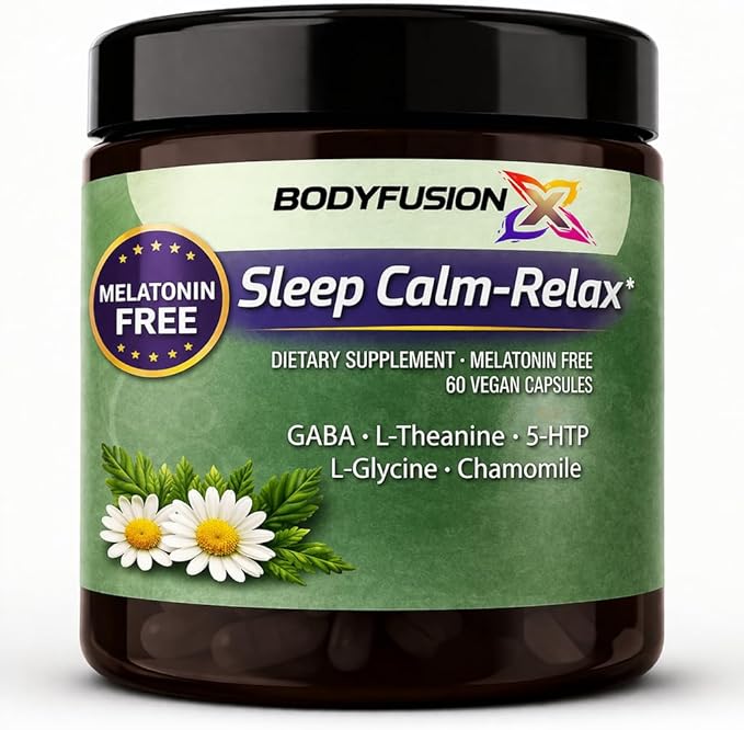 BodyFusionX Sleep Aid for Adults – Melatonin Free Nighttime Stress Support for Deep Rest & Next Day Energy – Ashwagandha KSM-66, L-Theanine & Lemon Balm – 60 Capsules