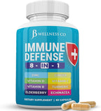 JB Wellness Co Immune Support 8 in 1 Capsules - Zinc Supplement, Vitamin D3, Vitamin C and Elderberry - Immune Booster Supplement with Echinacea, Ginger Root, and Turmeric