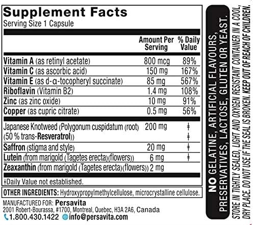 Saffron 2020 Supplement with Saffron, Resveratrol, Vitamins and Minerals, Zeaxanthin and Lutein -30 Vegetarian Capsules
