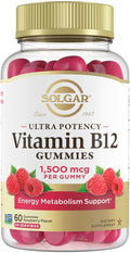 Solgar Methyl B12 Gummies for Adults 1,500mcg Ultra Potency Vitamin for Energy & Metabolism Support, Raspberry Flavor, Vegan & Gluten-Free Gummy for Women & Men, 2 Month Supply, 60 Servings, 2g Sugar