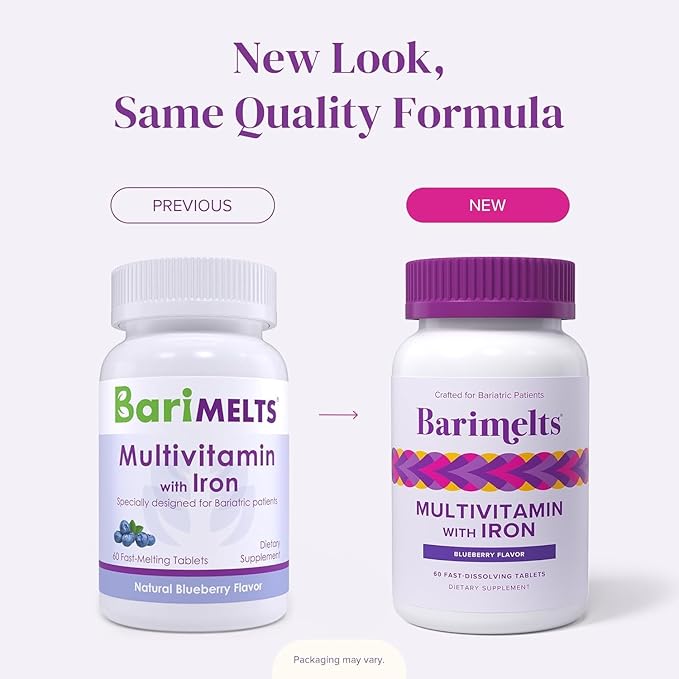 BariMelts Bariatric Multivitamin with Iron - 3 Month Supply (180 Fast-Dissolving Tablets) - Sugar-Free - Post-Op Bariatric Vitamins - Natural Blueberry Flavor