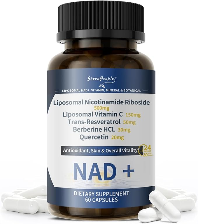 GREENPEOPLE Liposomal NAD Supplement for Women - NAD+ Supplement Nicotinamide Riboside w/Resveratrol, Quercetin & Liposomal Vitamin C for Skin - 60 CT