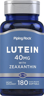 Piping Rock Lutein and Zeaxanthin Supplement | 40 mg | 180 Softgels | Eye Vitamins from Marigold Flower Extract | Non-GMO, Gluten Free