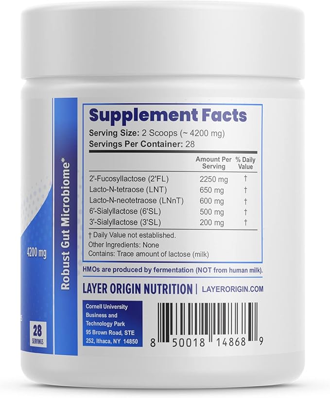 Layer Origin SuperHMO Prebiotic Mix with 5-HMO Prebiotic Fiber for Gut, Digestion, Brain Health - Powder, 28 Servings