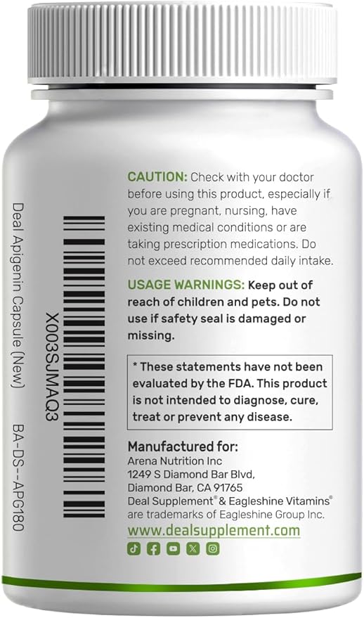 Apigenin, 100mg Per Serving, 240 Capsules – Raw Plant Extract from Chamomile Flower – Active Bioflavonoids & Antioxidants – Sleep & Relaxation Supplement – Non-GMO