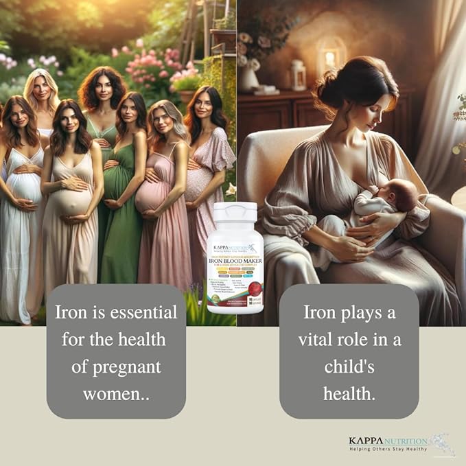 KAPPA NUTRITION Iron 26mg, Vitamin C & Orange 150mg, Folate 667mcg DFE, Vitamin B12, Beetroot, Brewers Yeast, Broccoli & MCT Oil 9 in 1 Advanced Complex (60 Capsules)