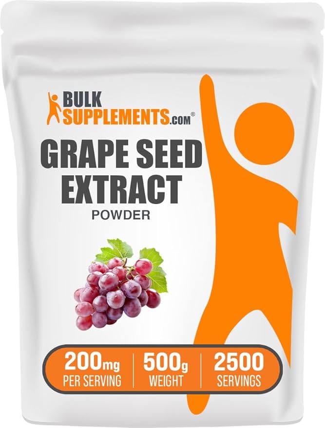 BulkSupplements.com Grape Seed Extract Powder - Antioxidant Supplement, Herbal Supplement - Vegan & Gluten Free, 200mg per Serving, 500g (1.1 lbs) (Pack of 1)