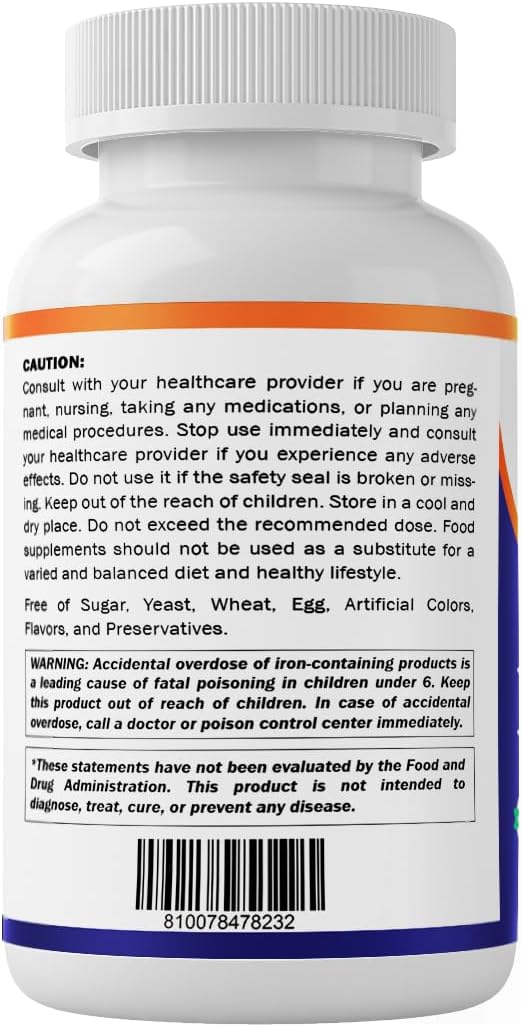 Vitamatic Chelated Iron 36 mg (from Ferrochel® Ferrous Bisglycinate Chelate) – Non-Constipating - 120 Veg Capsules - Non GMO, Gluten Free, Made in USA