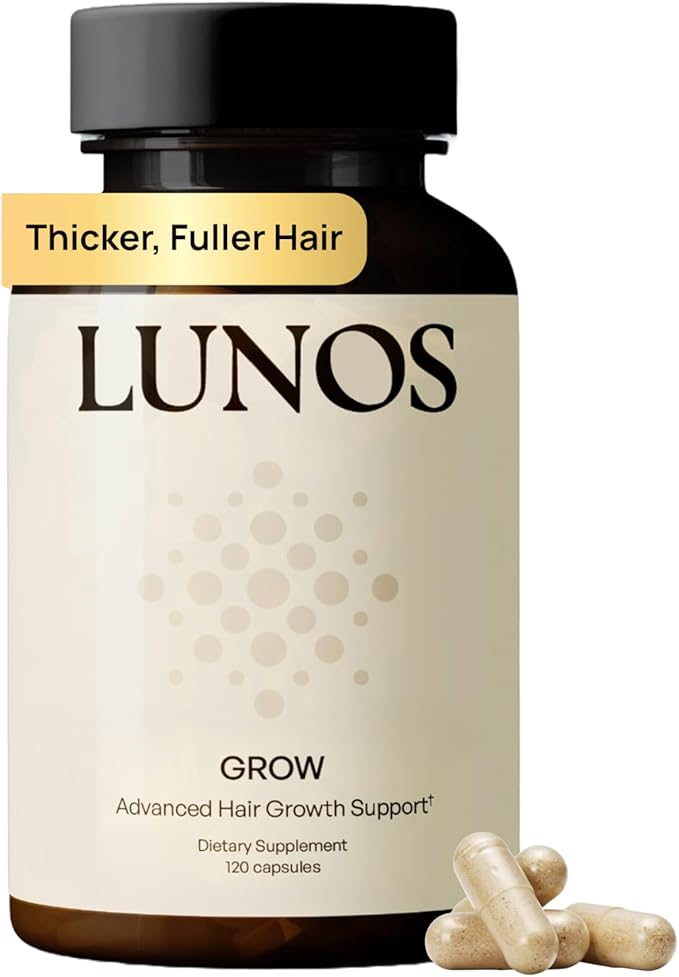 Lunos Grow Hair Growth Supplements - 17 Ingredient Vitamin with Biotin, Saw Palmetto, & Marine Collagen - Hair Growth Products for Women & Men - 1 Month Supply