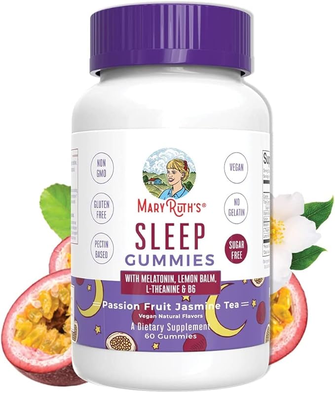 MARYRUTH'S Melatonin 5mg Sleep Gummy with L-Theanine | Lemon Balm | Vitamin B6 | Sugar-Free | Relaxation | Vegan | Non-GMO | Gluten Free | 60 Count